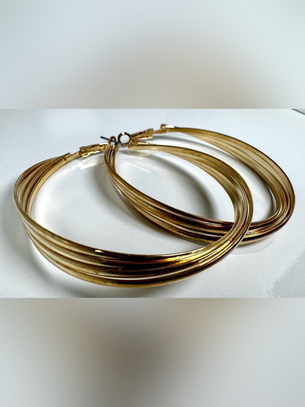 Oversized Gold Tone Multi-Band Hoop Earrings #1153